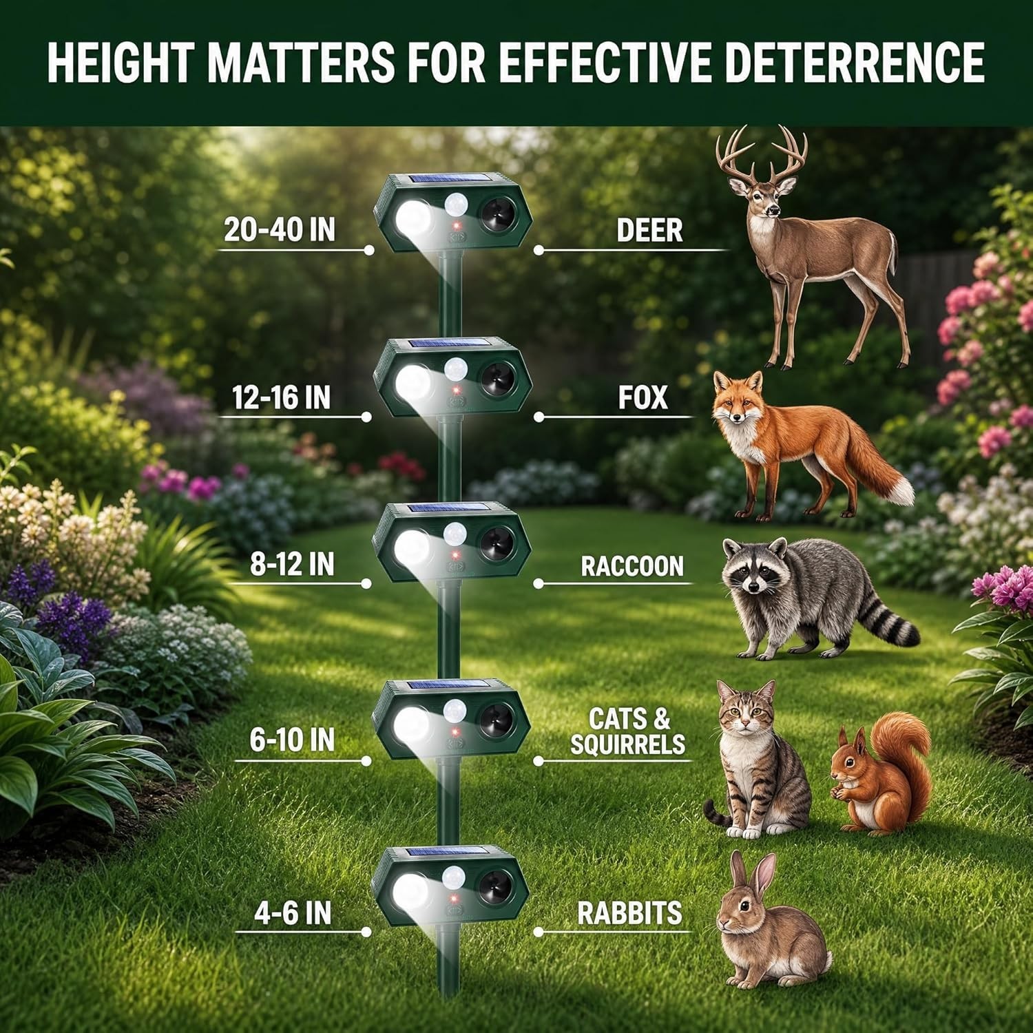 2026 Sonic Fortress Pro Deer Repellent Outdoor,Solar Ultrasonic Animal Repeller
