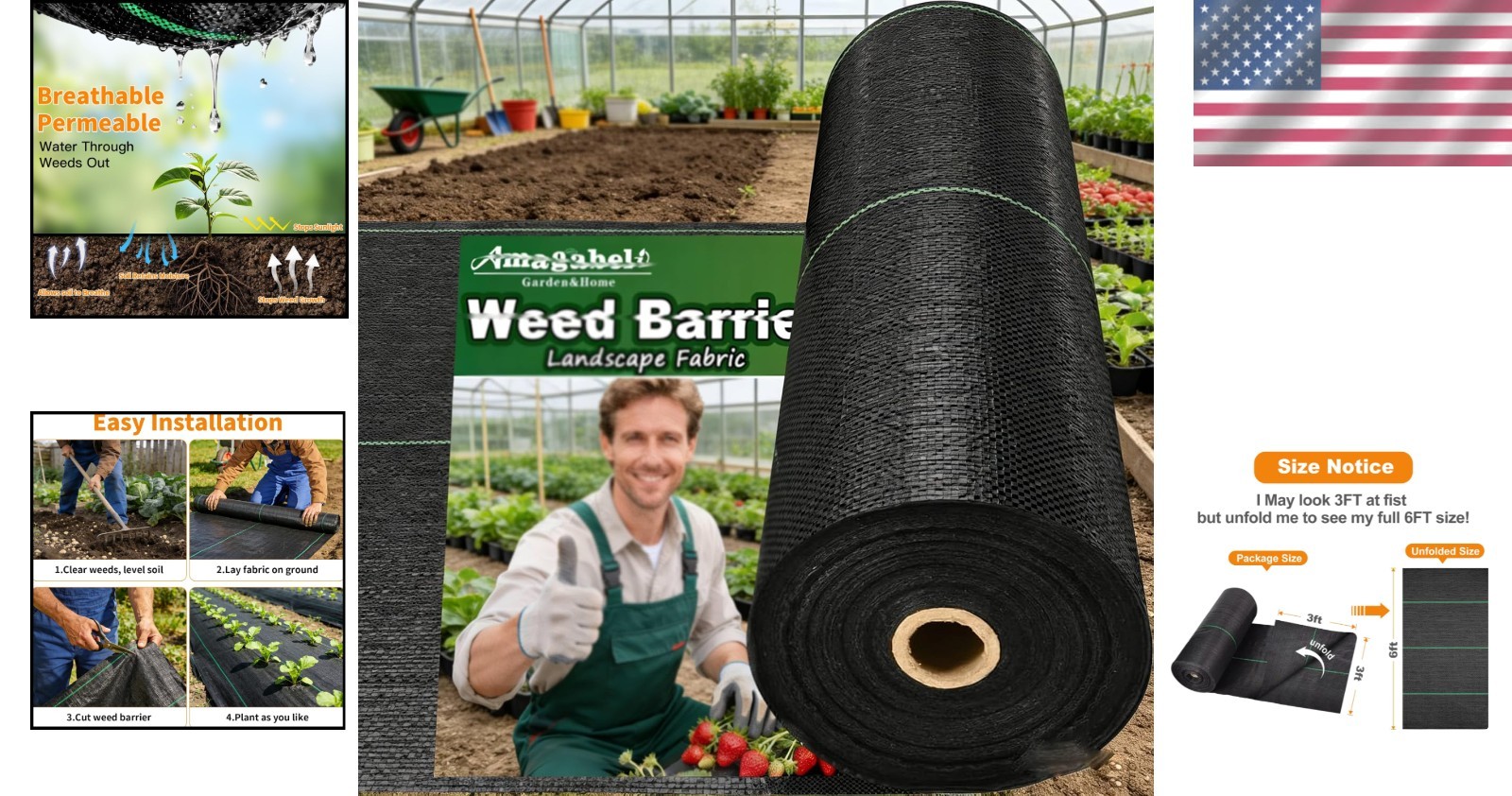 Large Size Gardening Ground Cover, 6ft x 300ft Woven Cloth