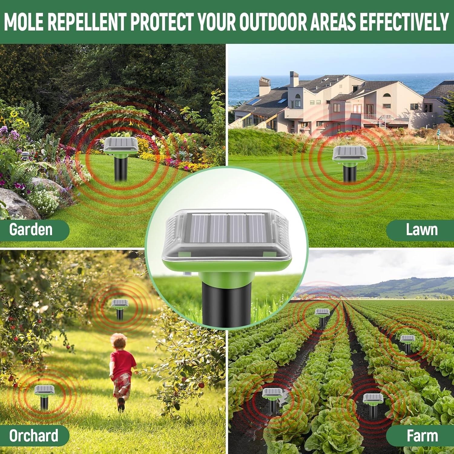 4 PCs Solar Power Ultrasonic Repellent Mice Gopher Mole Snake Squirrel Repeller