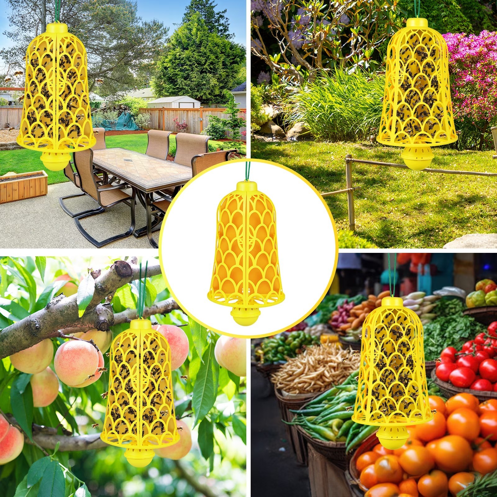 2 Pack Wasp Trap Bee Catcher Hanging Carpenter Bee Traps Non-Toxic Reusable