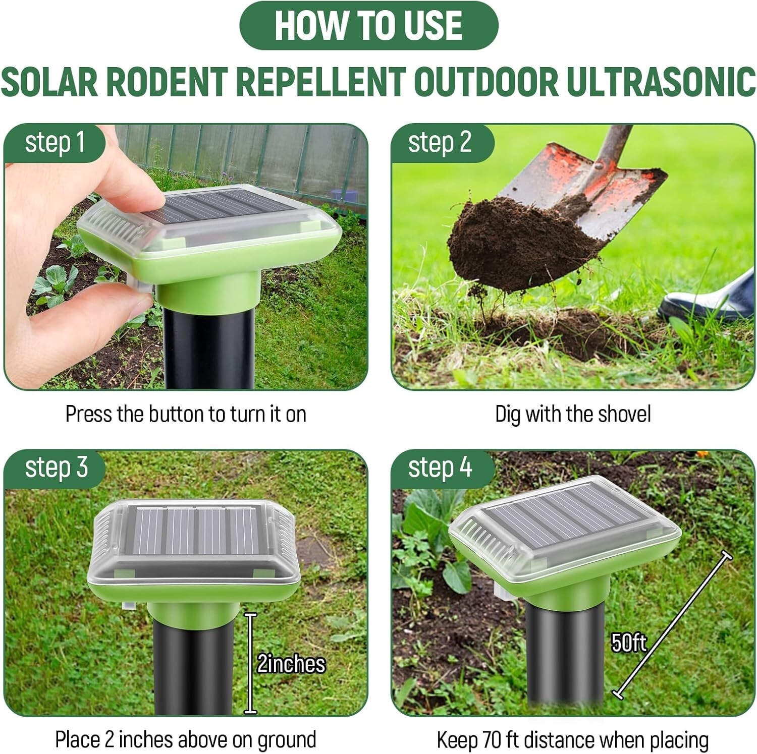 4 PCs Solar Power Ultrasonic Repellent Mice Gopher Mole Snake Squirrel Repeller