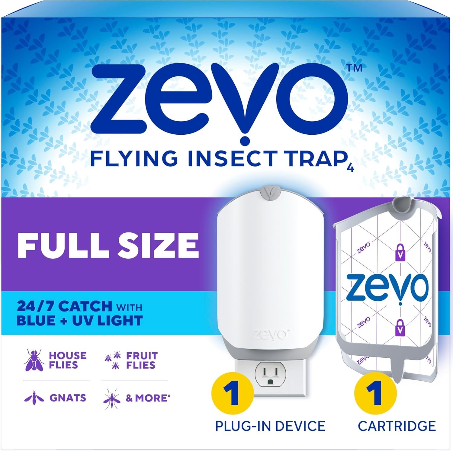 24/7 Indoor Fly Trap – Plug-in Bug Light with Easy No-Mess Cartridge Replacement