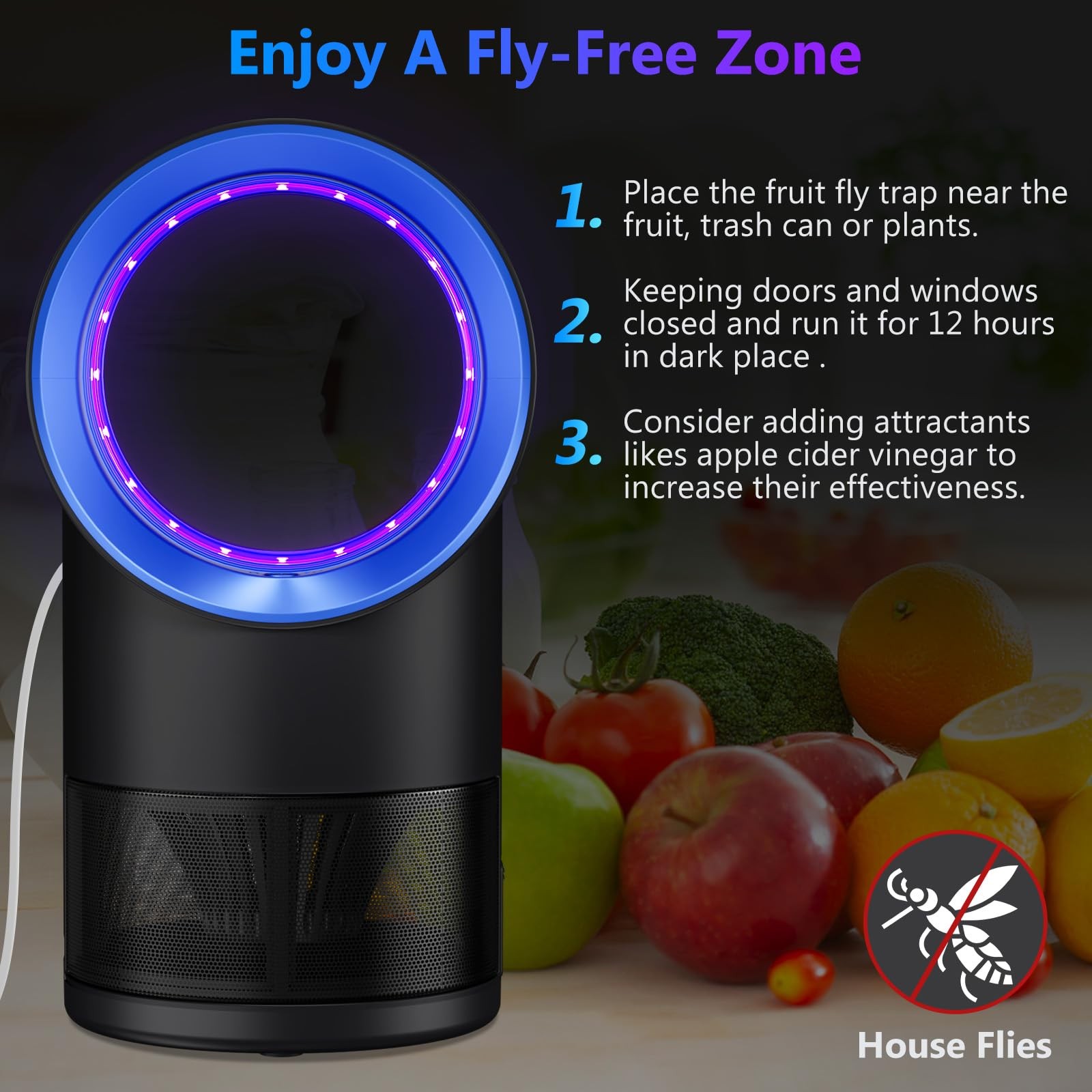 Fruit Fly Trap for Indoors Gnat Insect Trap with Timer 10 Refills Blue
