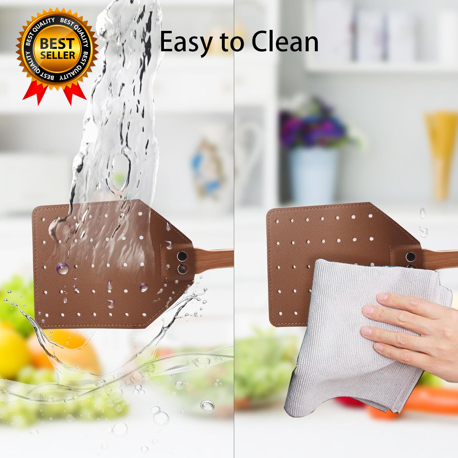 2 Pack Sturdy Leather Fly Swatter for Indoors (19.7”)Long Handle Heavy Duty