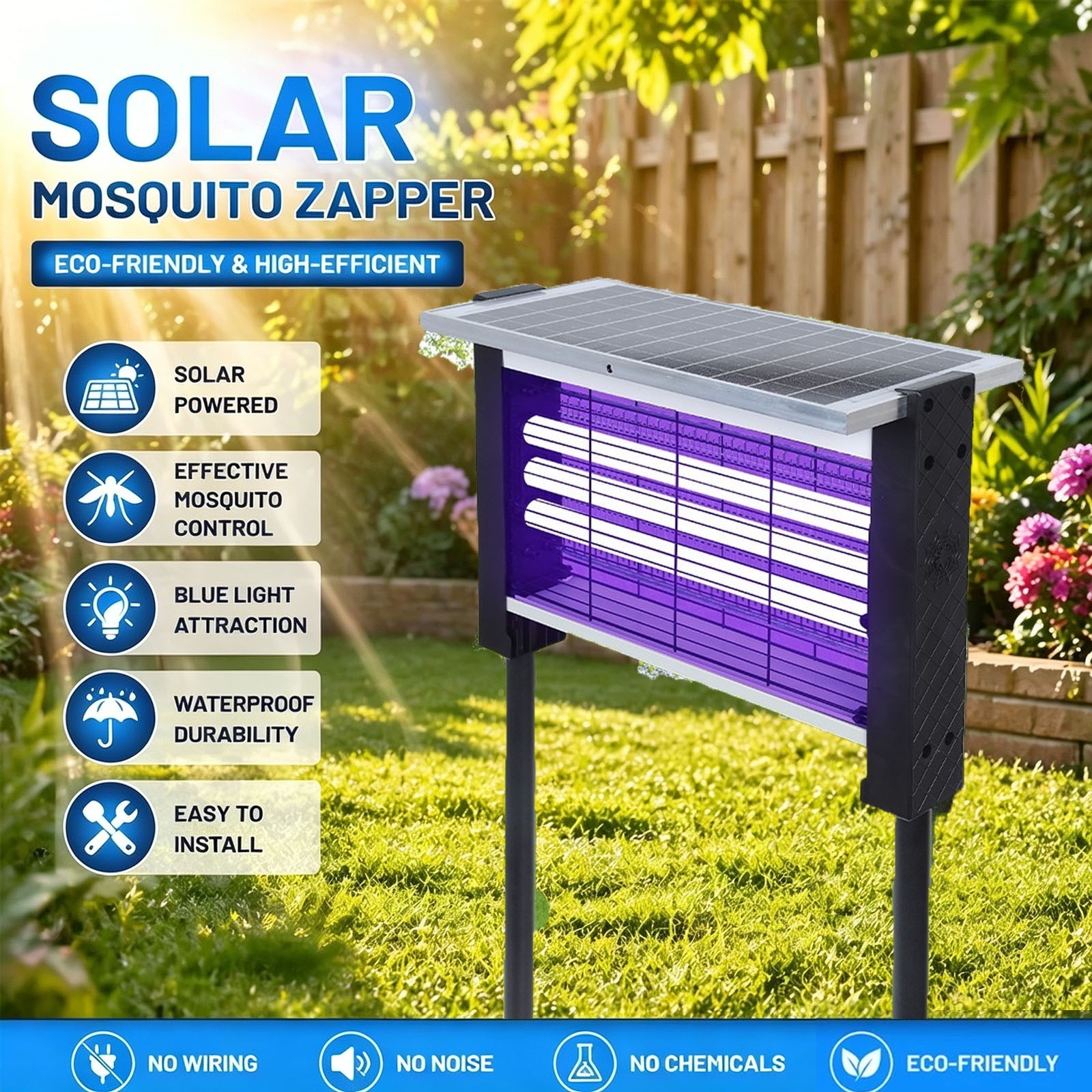 4500V Electric Solar Bug Zapper Outdoor Mosquito Zapper Waterproof Fly Trap US ✨