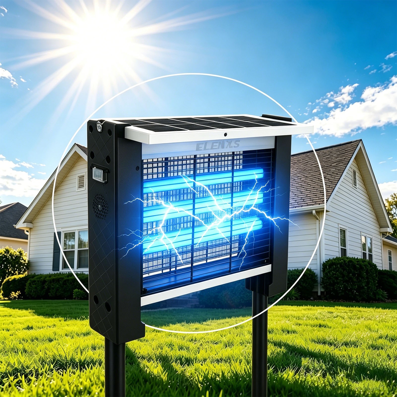 4500V Electric Solar Bug Zapper Outdoor Mosquito Zapper Waterproof Fly Trap US ✨