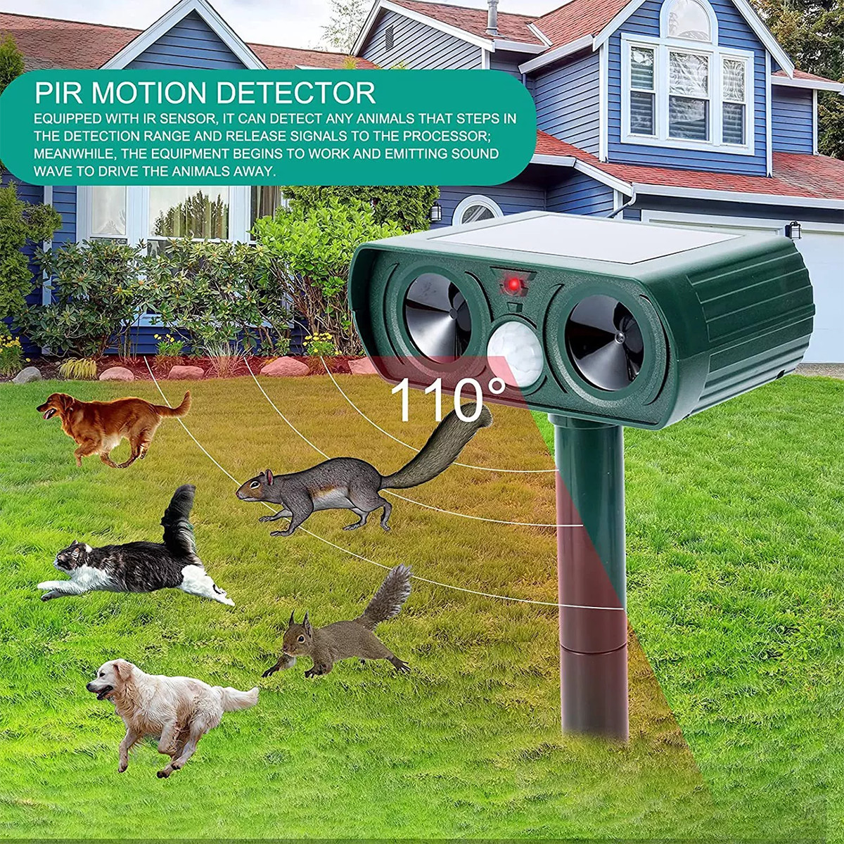 4/6 Pack Solar Ultrasonic Animal Repellent Dog Skunk Deer Raccoon For Garden US