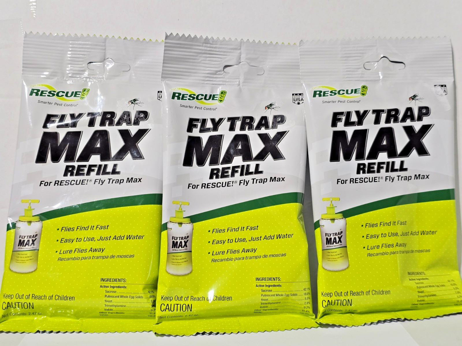 3x RESCUE Fly Trap Max Refill – 2.47 Oz Powder For Outdoor Use, Add Water, Flies