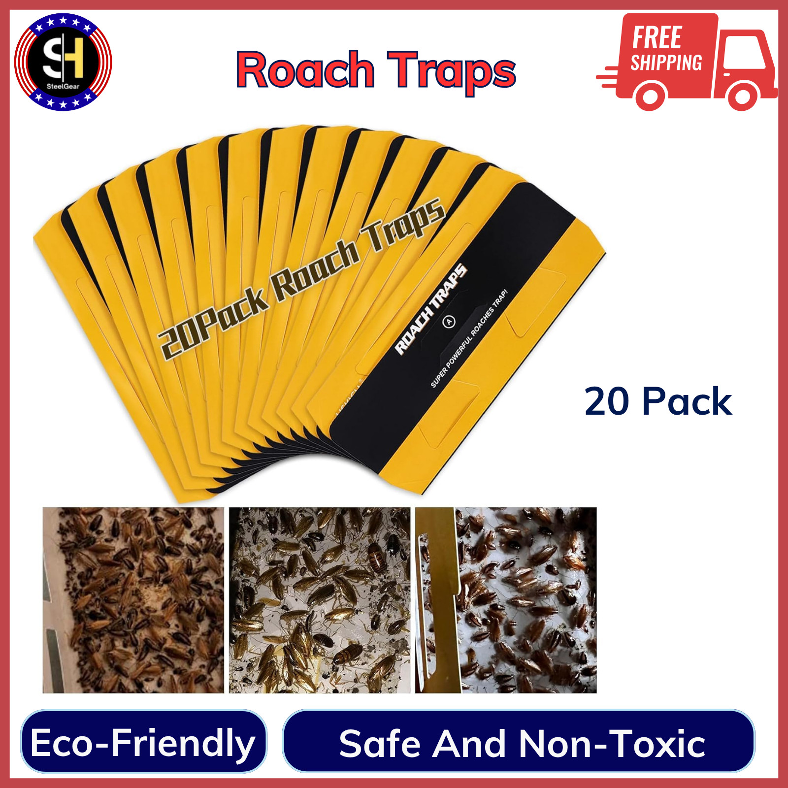 20 Pack Roach Traps, Cockroach Traps Indoor Home, Glue Roach Traps, Pets Safe