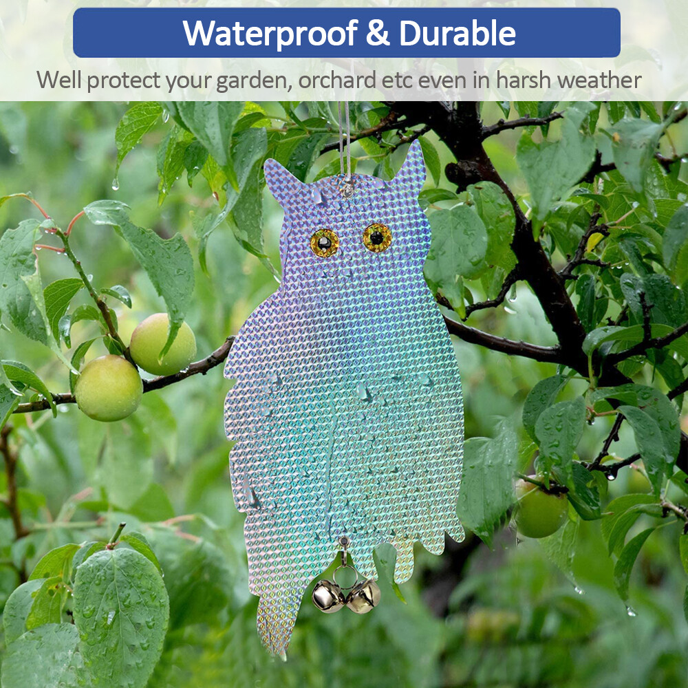 2PCS Owl Decoy Bird Repellent Hanging Holographic Reflective Scare Pigeons Away