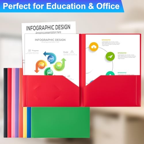 CADONO Plastic Folders with Pockets (8 Pack,Assorted Colors), Durable Heavy