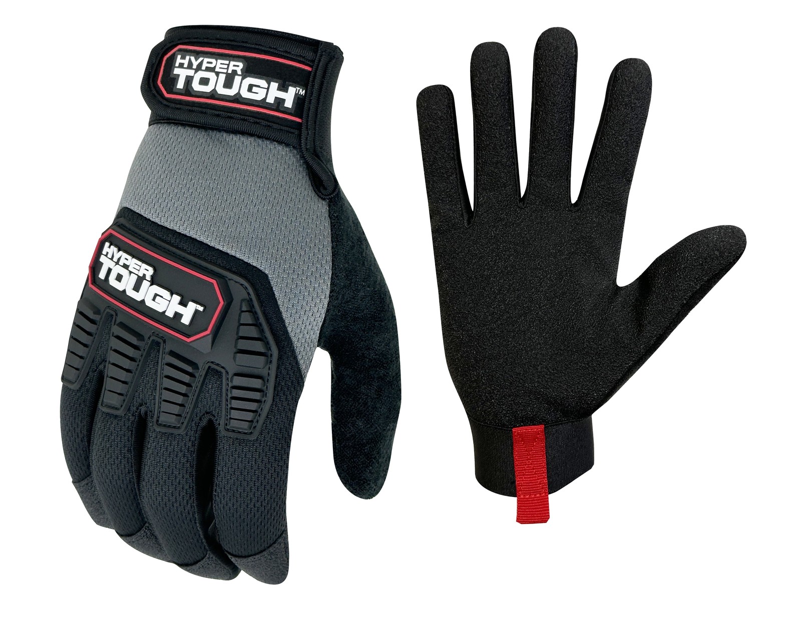 Hyper Tough Heavy Duty Impact Gloves, Black Red and Gray, Polyester, Adult ‘s, L