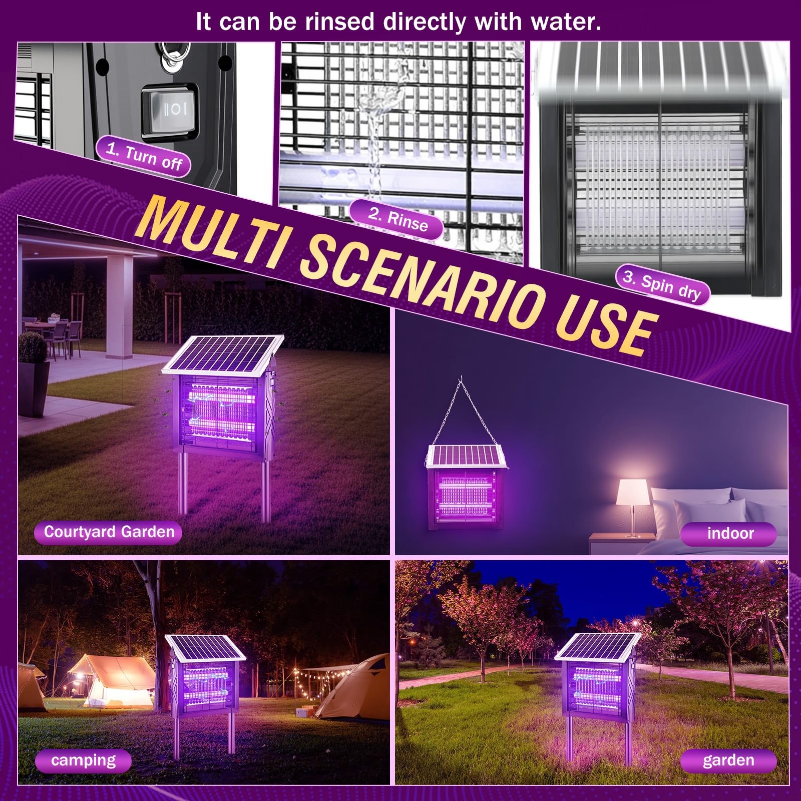 1 Pcs Solar Bug Zapper Outdoor with Rotatable Panel, 3000V Electric Fly Zappe…