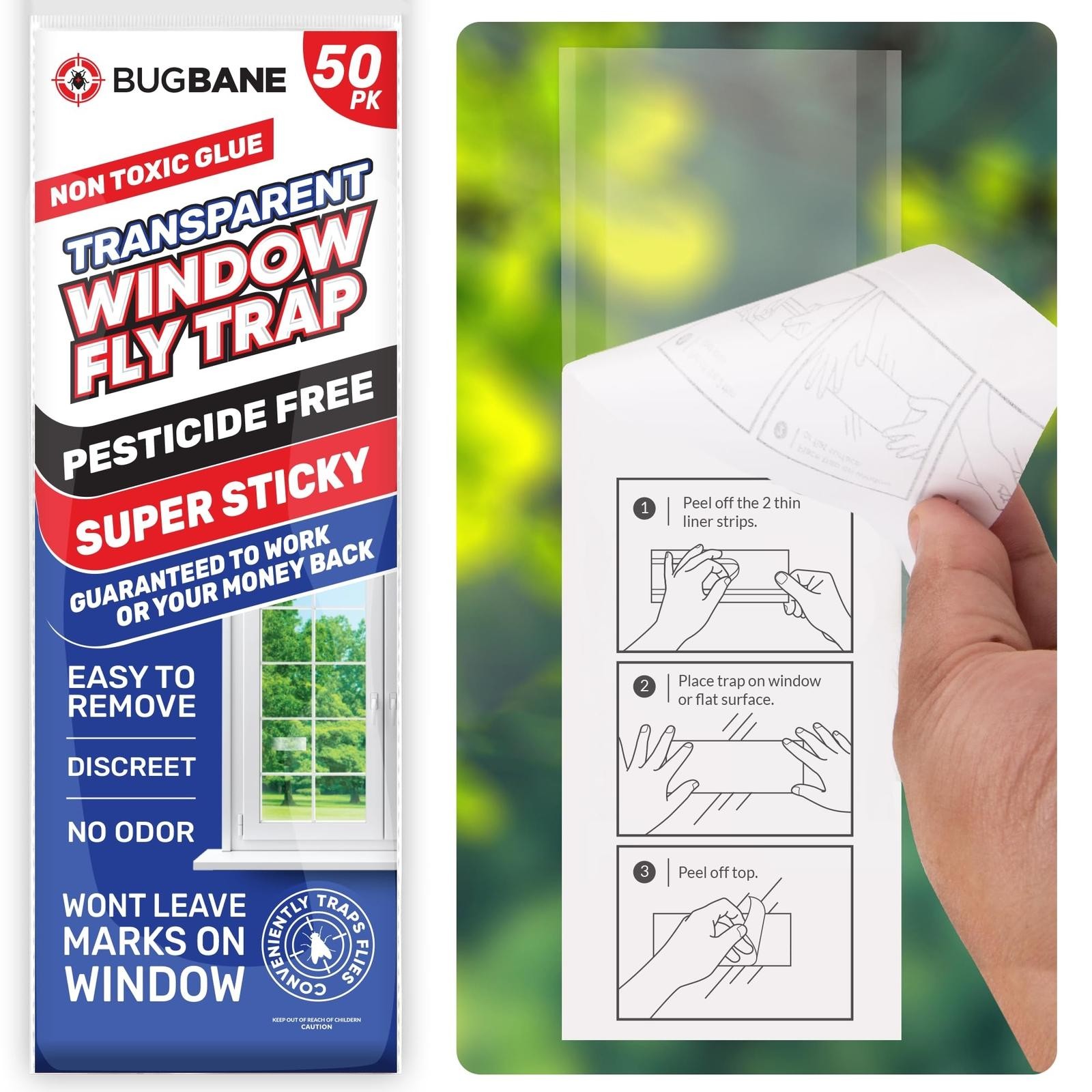 50 Pack Window Fly Traps Sticky Non-toxic Clear Fly Paper Indoor for Home&office