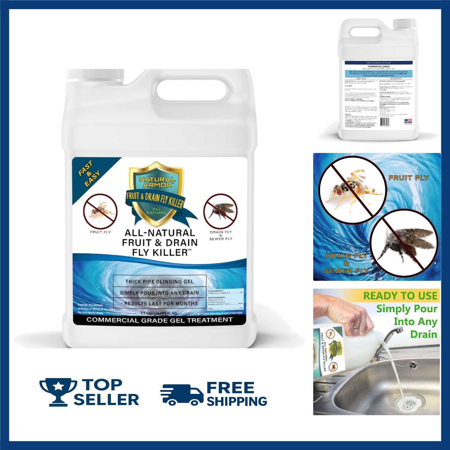 Fast-Acting 1 Gallon Fruit Fly & Drain Fly Killer – Non-Toxic Gel Treatment