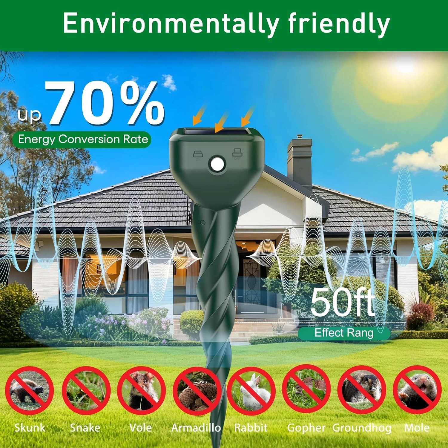 Effective 4 Pack Solar Ultrasonic Mole and Pest Repellers – Child Safe Solution