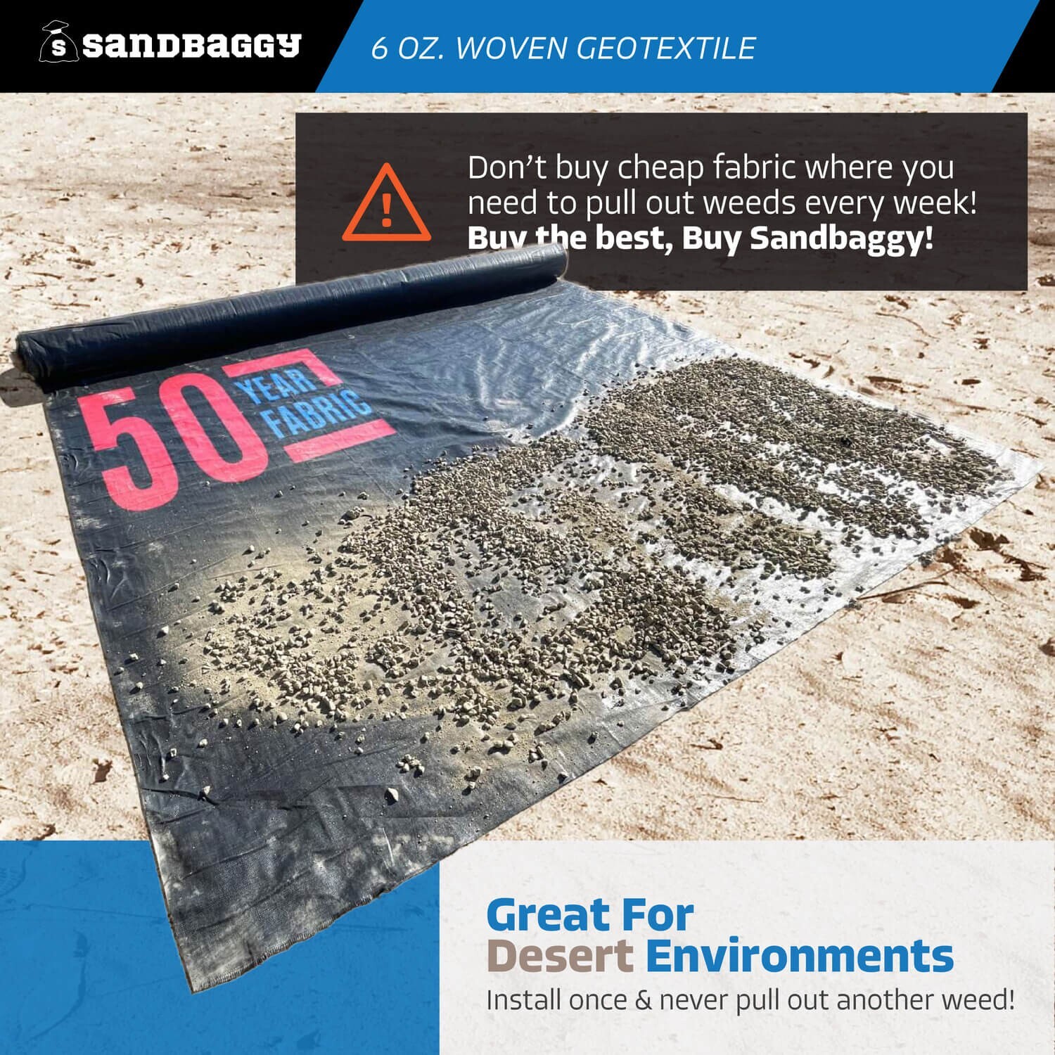 Sandbaggy 6 oz Woven Geotextile Landscape Fabric | 50 Year Fabric | 2x Thicker