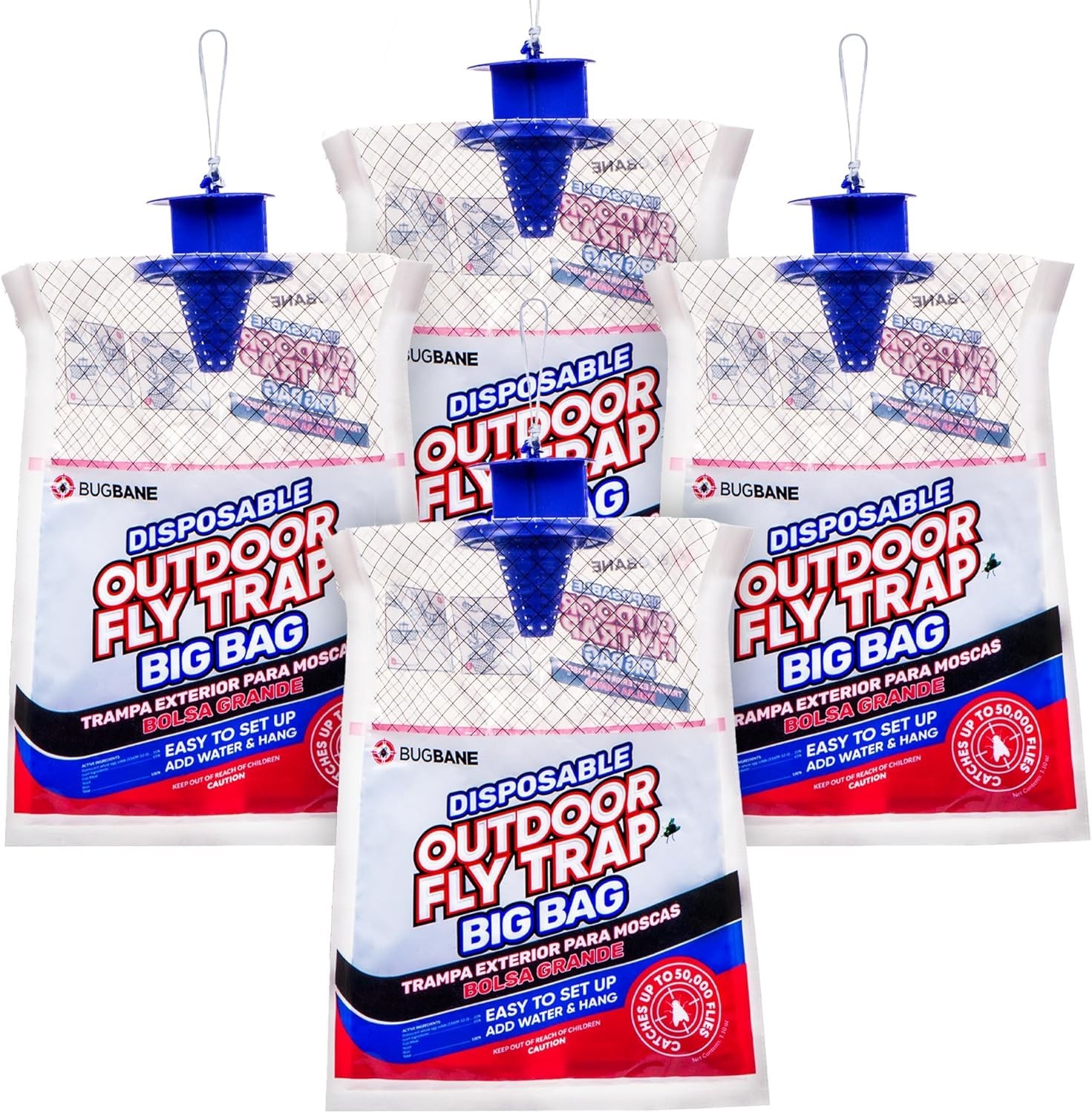 4 Large Pre-Baited Fly Bags – Safe and Easy Hanging Traps for Outdoors