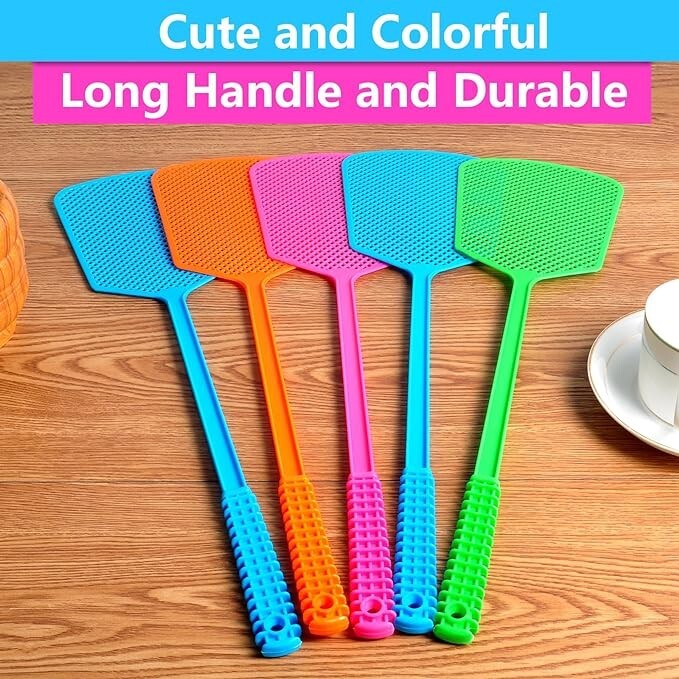 5 Pack Plastic Heavy Duty Manual Fly Killer, Long Handle Flyswatter,