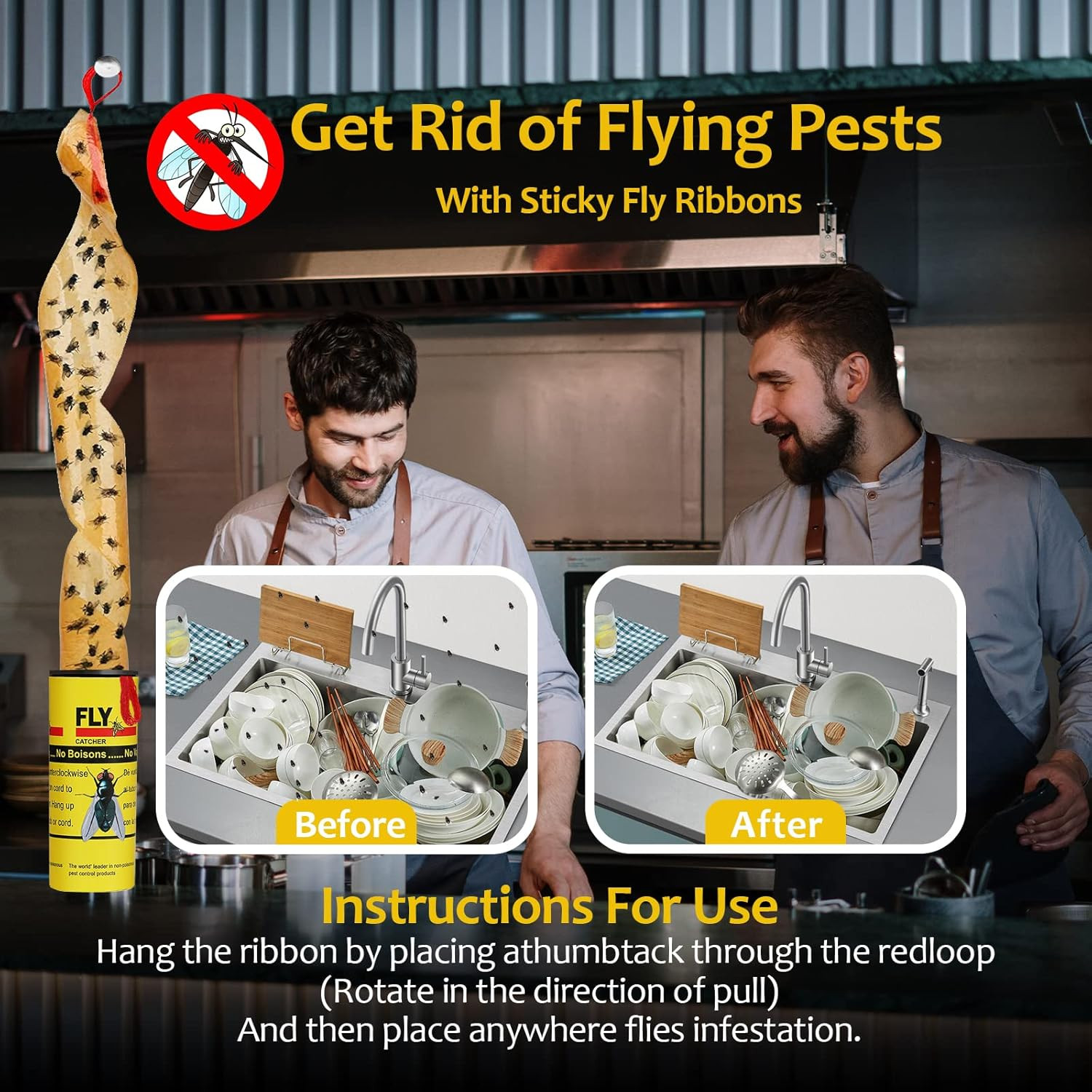 Fly Traps for Indoors Outdoor, Fly Paper Strips Sticky Hanging, Fruit Fly Strips