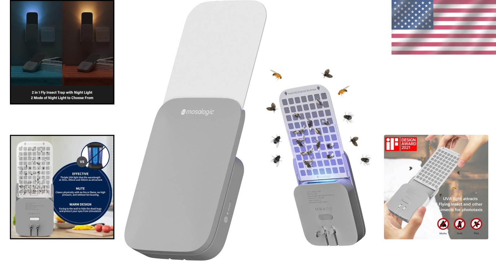 Modern Fly Tapper with UV Light & Night Light – Captures Mosquitoes Effortlessly