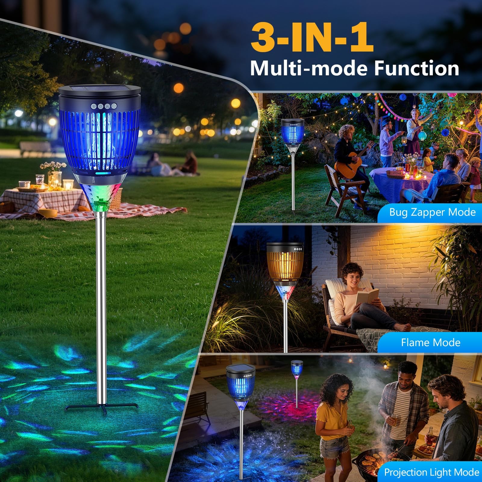 All in 1 Solar Bug Zapper Outdoor, Flame & Projection Mode, Auto/Manual Modes…