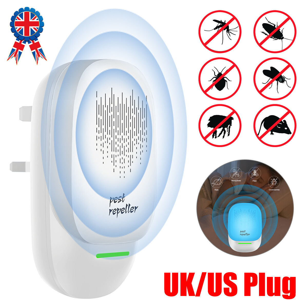 4/2/1X US Plug-in Ultrasonic Pest Control Repeller Reject Rat Mouse Mice Spider