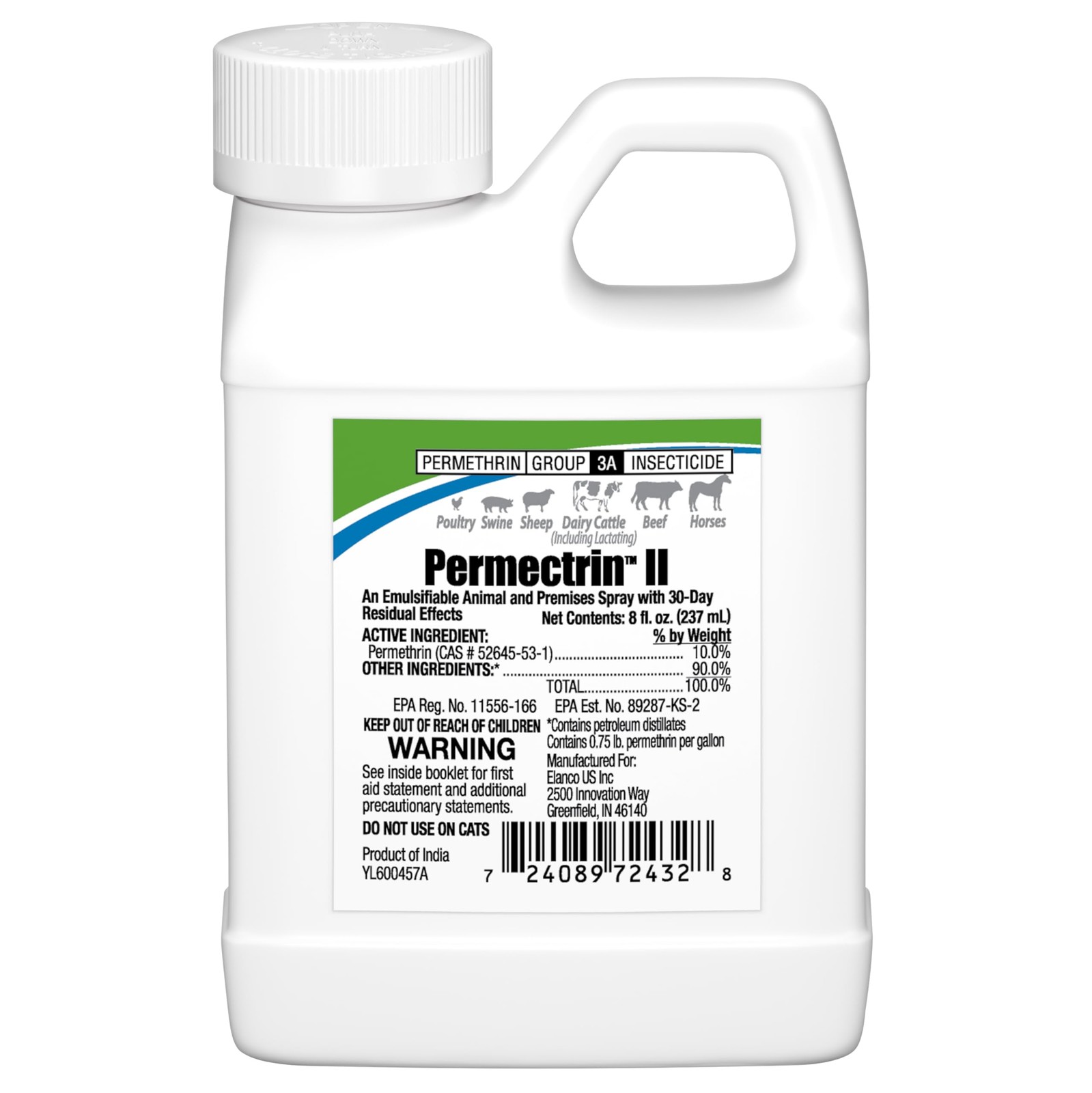 Permectrin II Insecticide for Farm Animals | Insect Killer | 30-Day 8 Oz