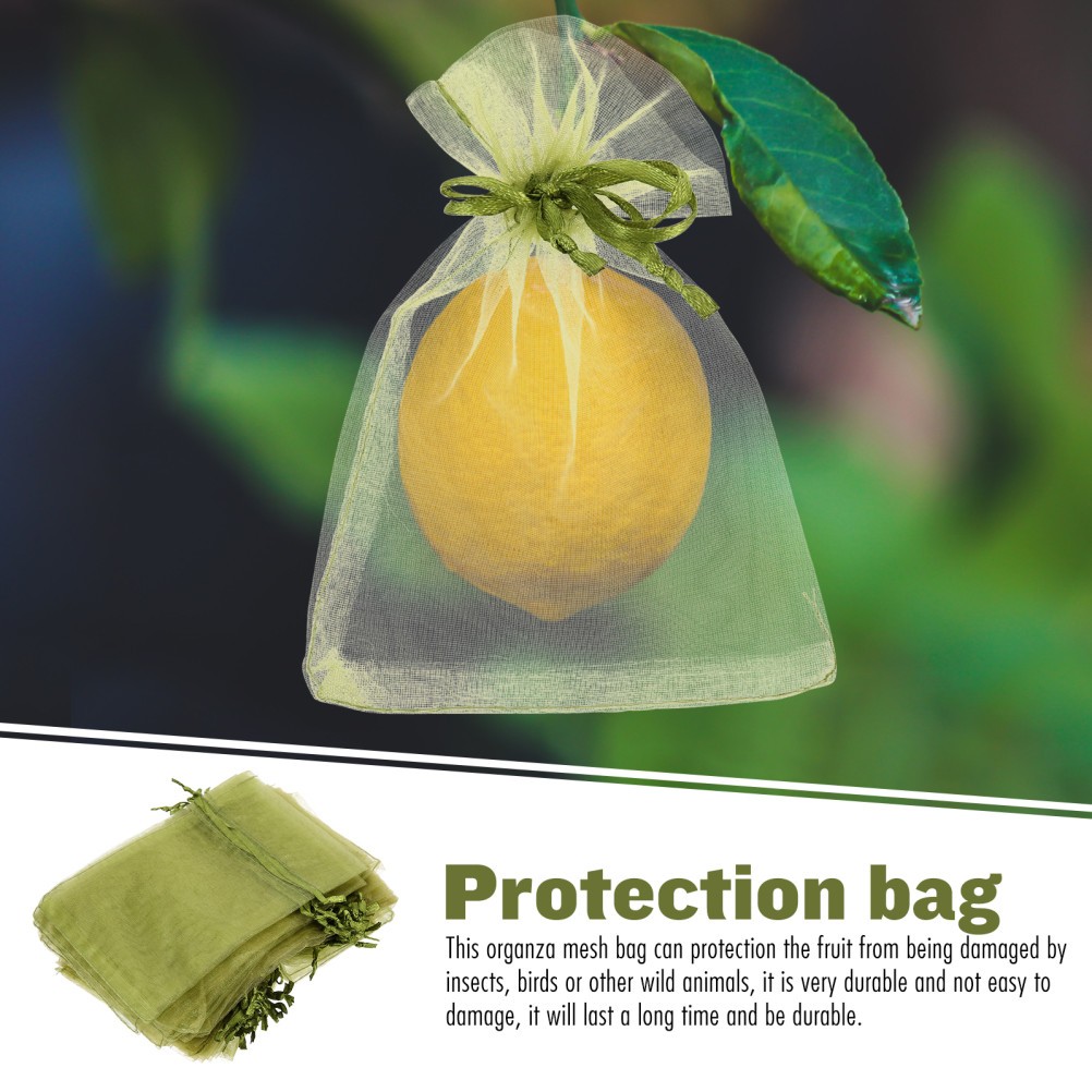 50Pcs Reusable Organza Fruit Mesh Bags Light Green Drawstring Netting Pouches