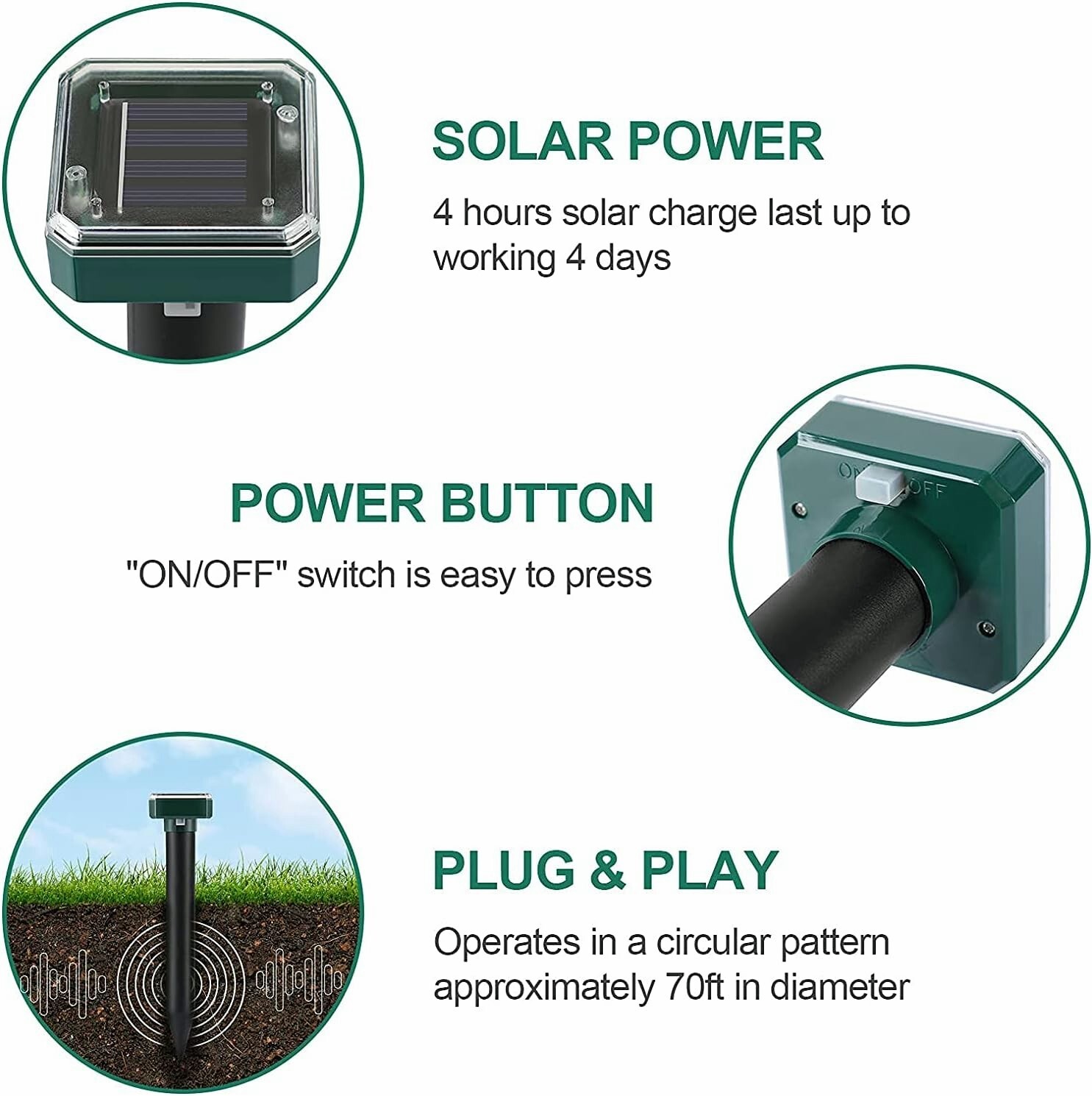 8 Pack Mole Snake Repellent Solar Powered Gopher Ultrasonic for Lawn Garden
