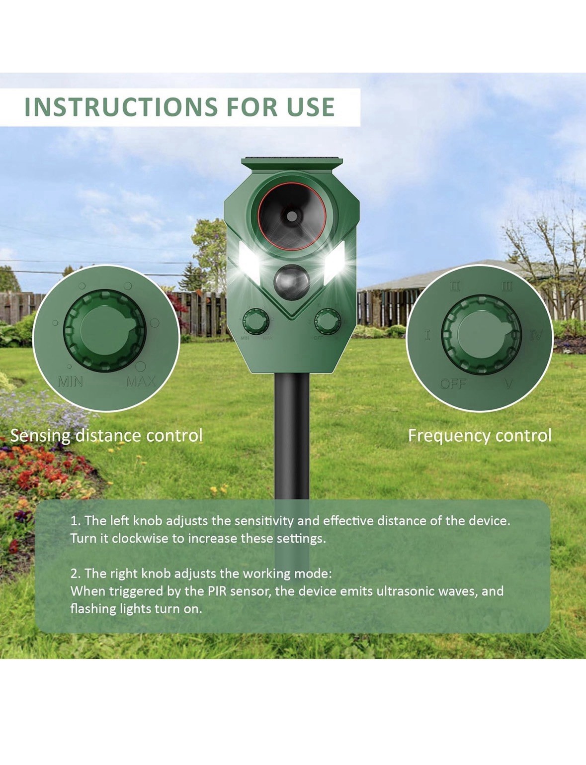 2-Pack Solar Powered Ultrasonic Animal Repeller, Outdoor Waterproof Deer 2PCS