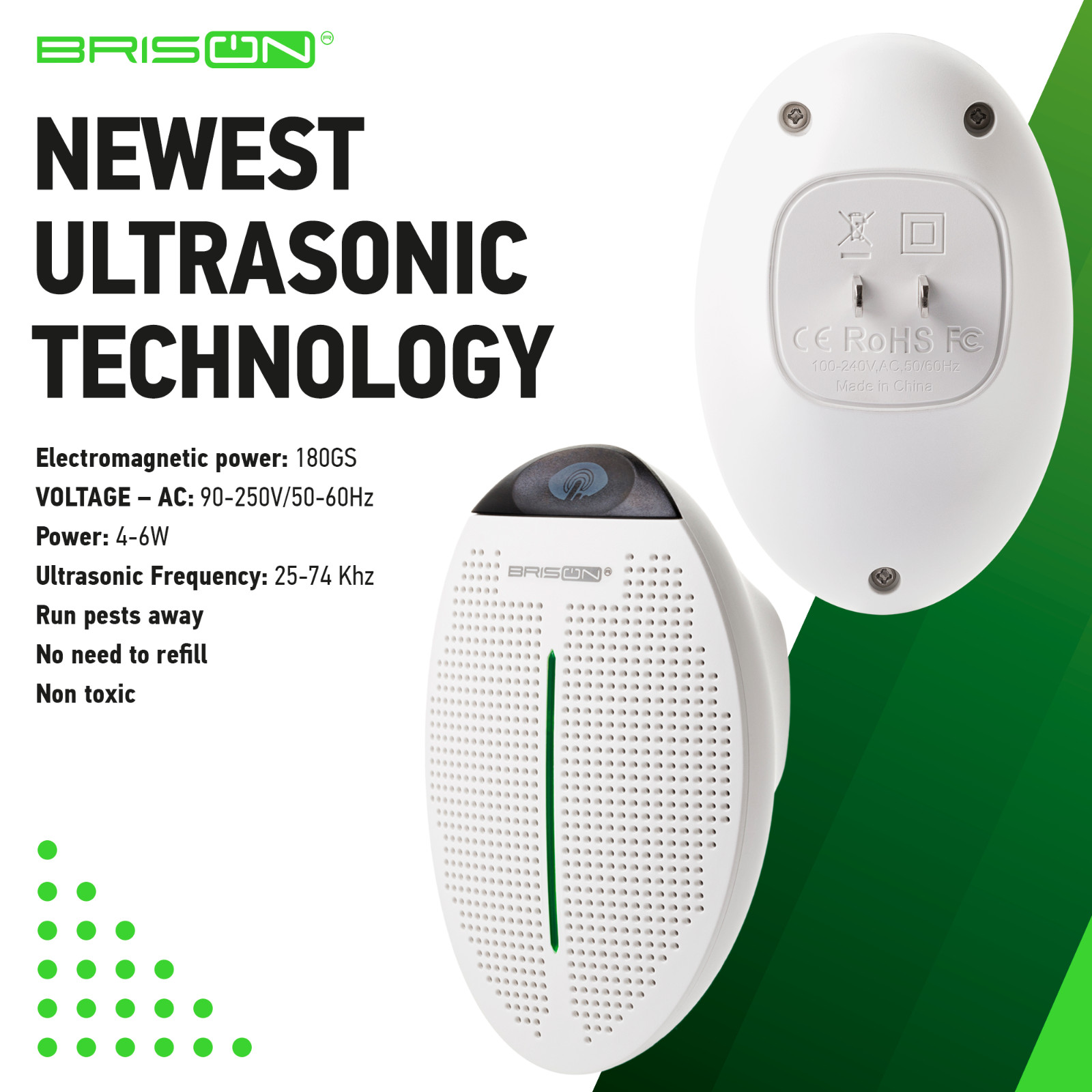 BRISON Ultrasonic Pest Repeller Indoor Pest Repellent Plug in Device 4 pcs