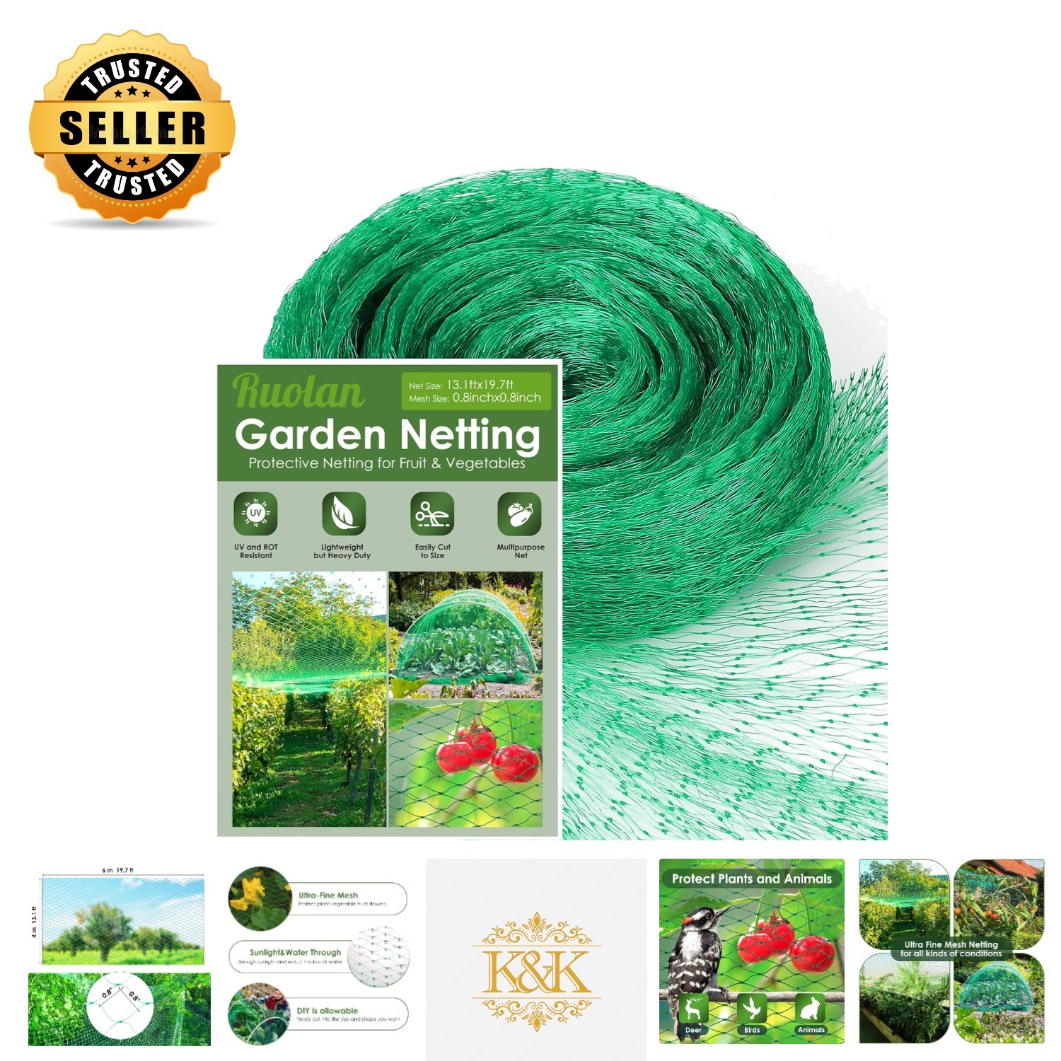 Sturdy Green Polypropylene Bird Netting 13×20 Ft – Safeguard Plants from Pests