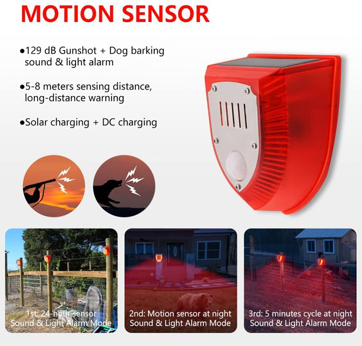 1/2/4pcs Solar Alarm Led Light Solar Strobe Light Motion Sensor For Farm Garden