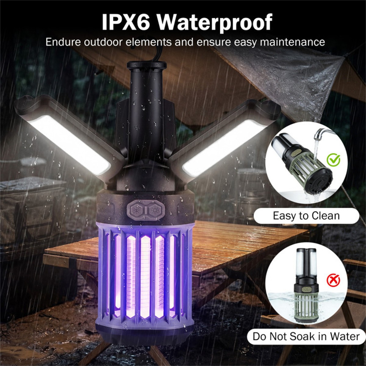 IPX6 Waterproof Mosquito Killer 2-in-1 Rechargeable Bug Zapper Camping Lantern