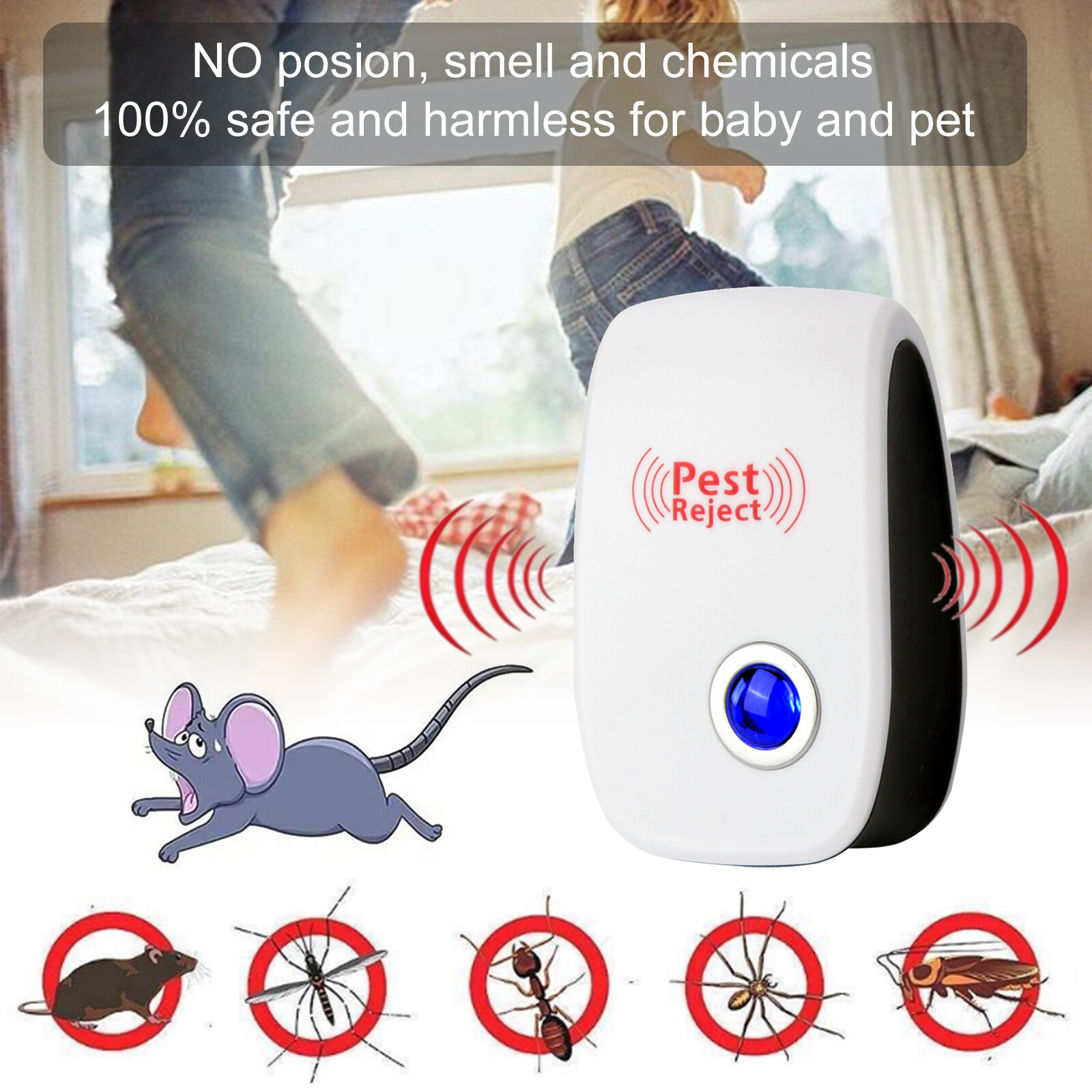 Electronic Pest Reject Control Ultrasonic Repeller Home Bug Rat Spider Roaches