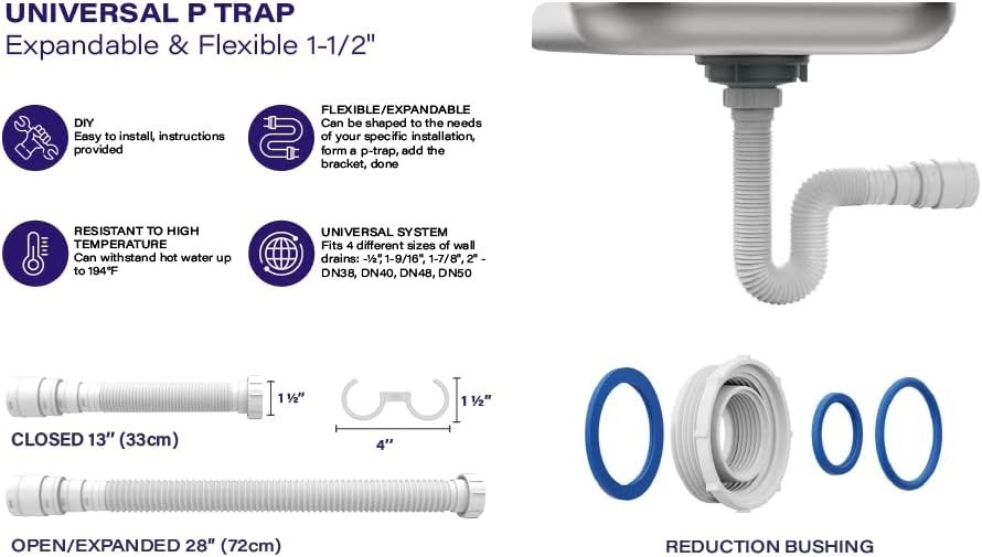 Universal Compatibility P-Trap – Four Drain Sizes