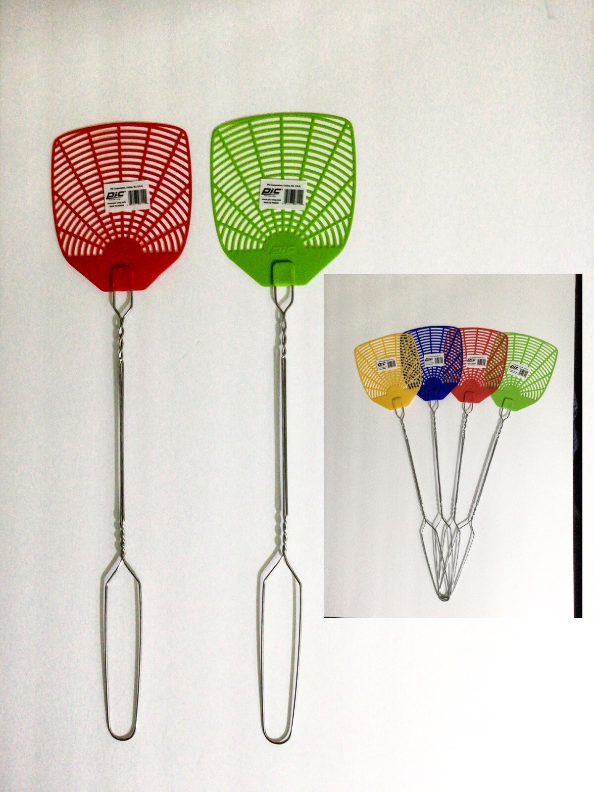 2 PC PIC BRAND 20” LENGTH 5” X 5” FACE WIRE HANDLE FLY SWATTERS 4 ASSORTED COLOR