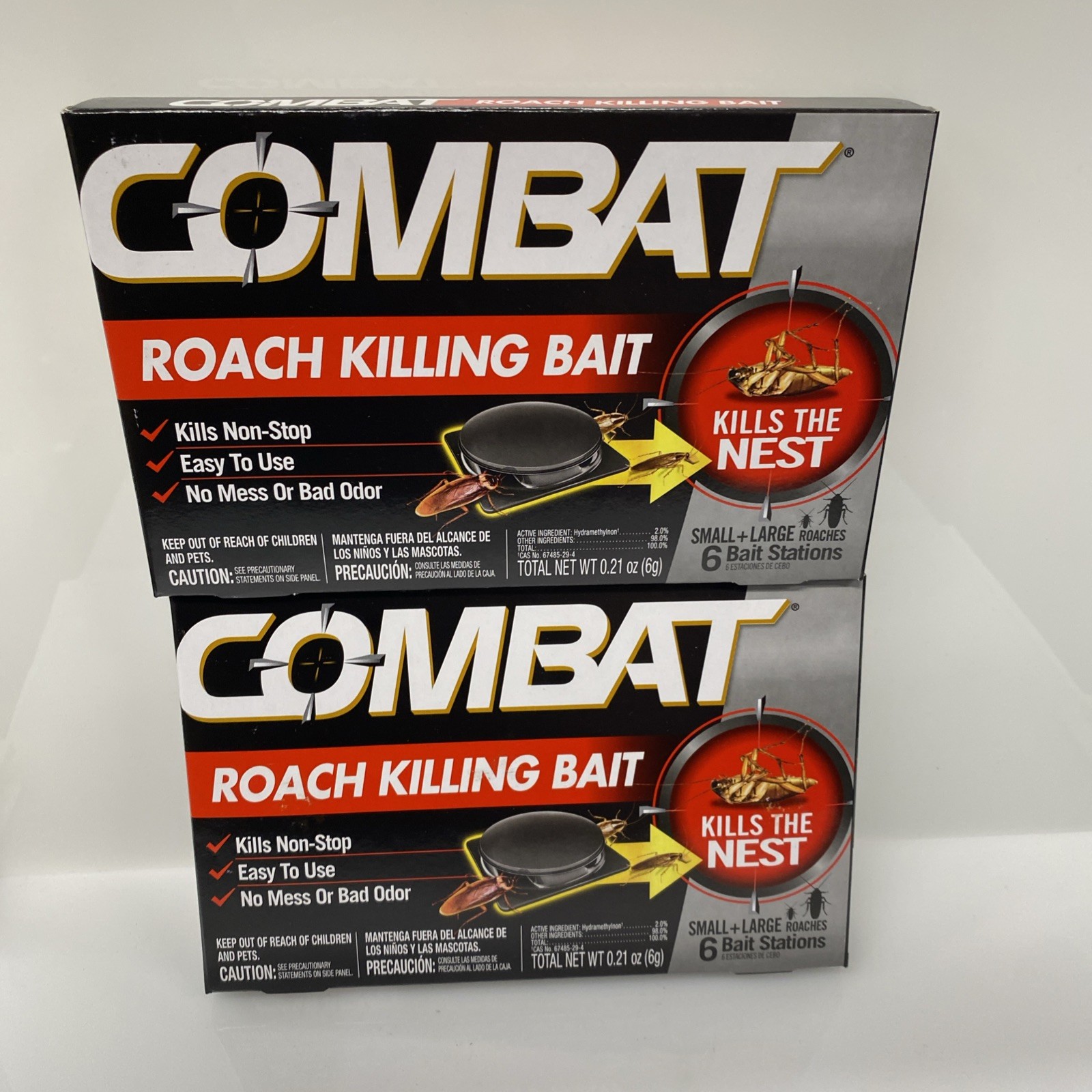 2X Combat Roach Killing Bait Stations for Small and Large Roaches, 6 Stations