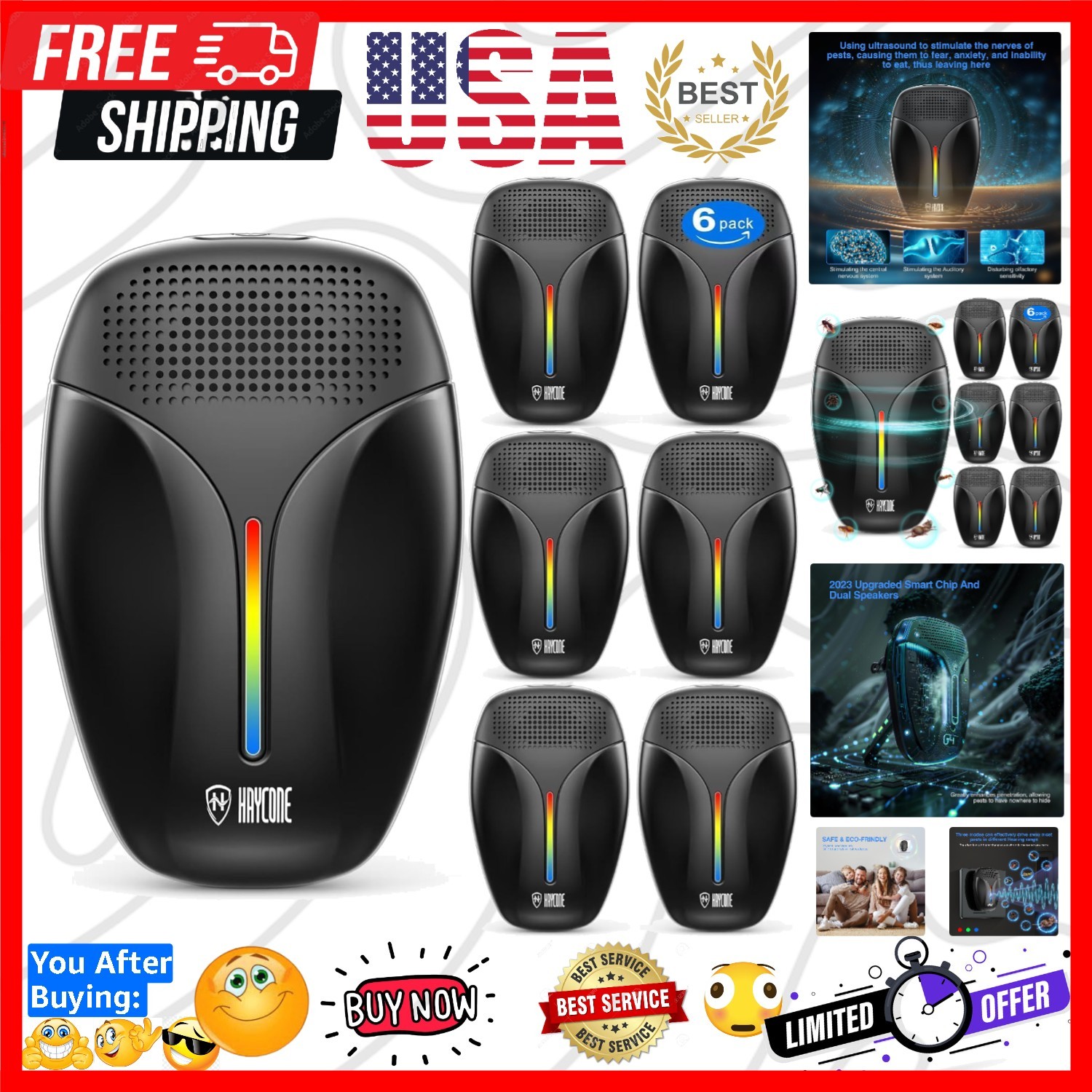 Upgraded Ultrasonic Repeller & Insect Indoor Repeller,Ultrasonic and Repellen…