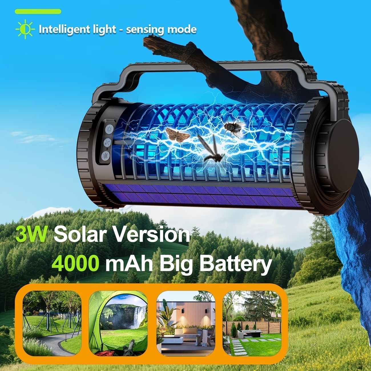 Powerful Outdoor Solar Bug Zapper with Long-lasting 4000mAh Battery