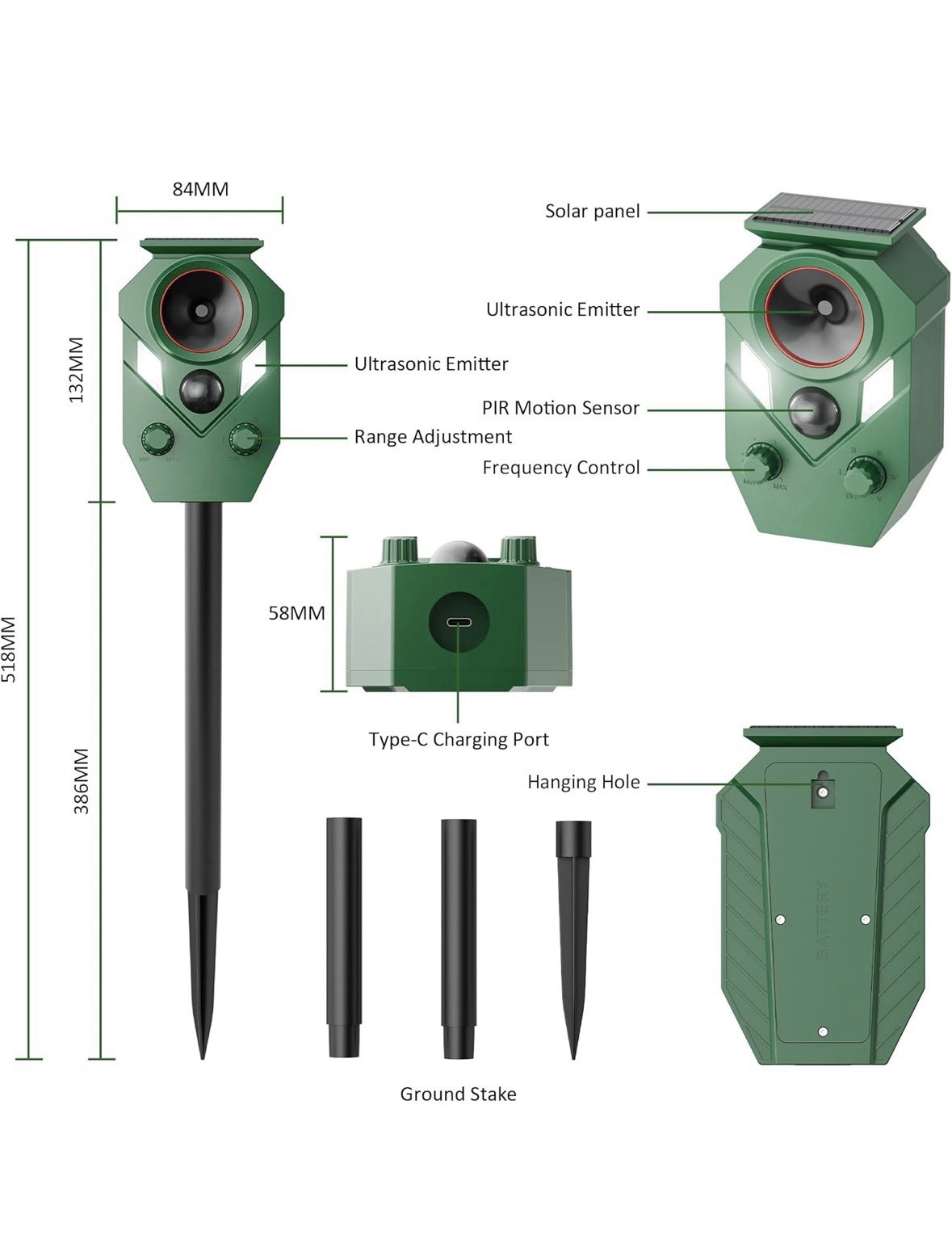 2-Pack Solar Powered Ultrasonic Animal Repeller, Outdoor Waterproof Deer 2PCS