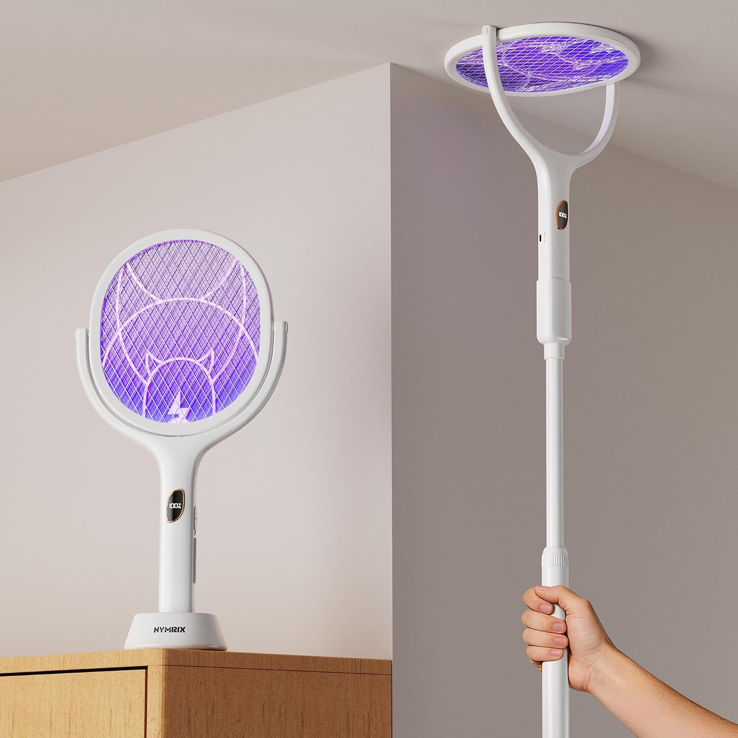 Nymrix Electric Fly Swatter Racket with Rotating Head & Telescopic Handle, 2-in-