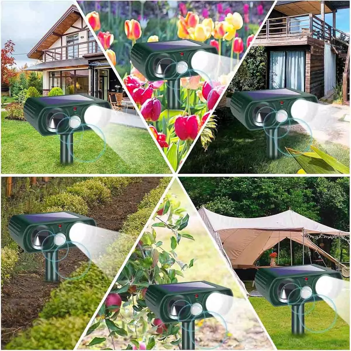 4 Pack Animal Repeller Ultrasonic Solar Power Outdoor Pest Cat Mice Deer Sensor