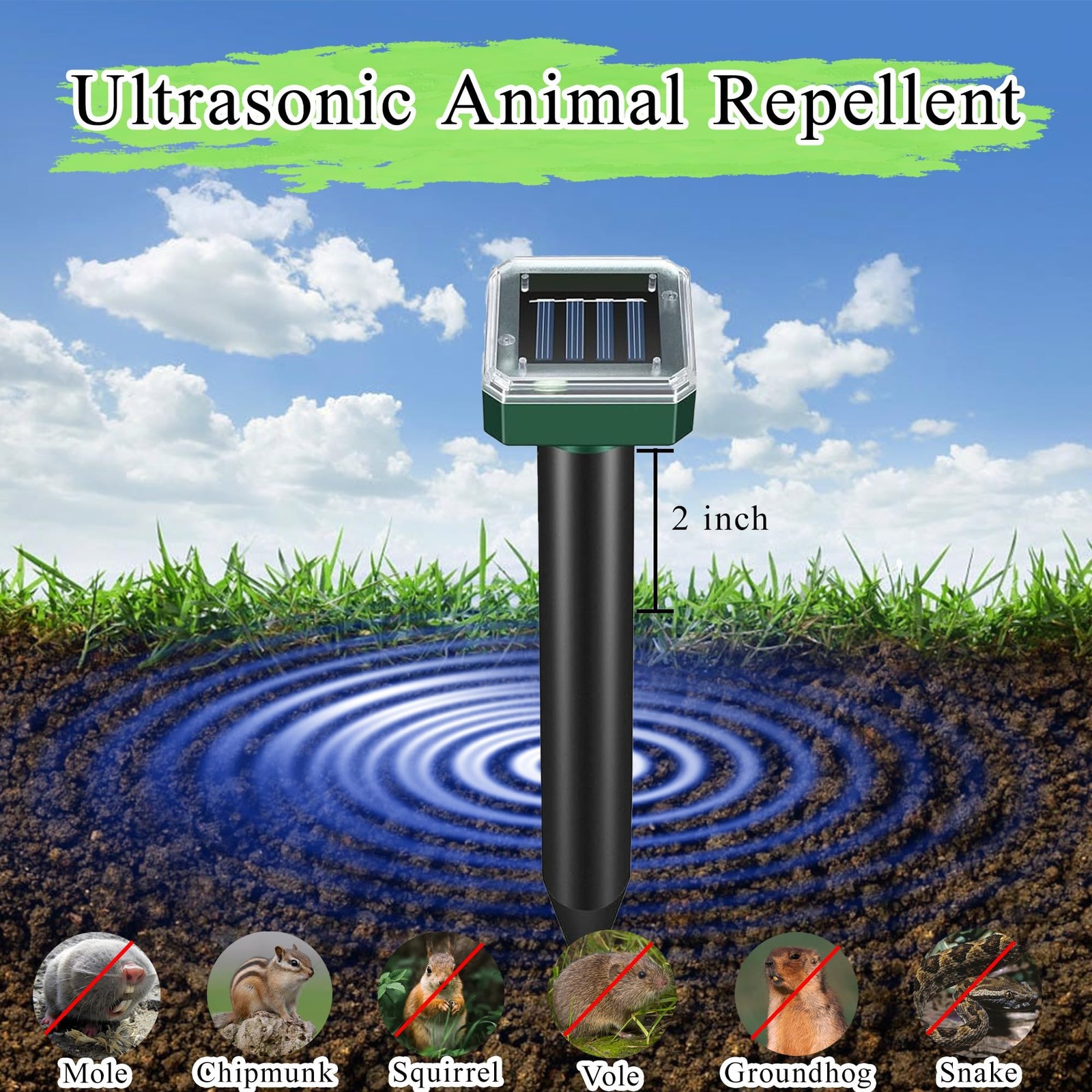 Mole Repellent Solar Powered Snake & Skunk Vole & Gopher & Armadillo & Rabbit…
