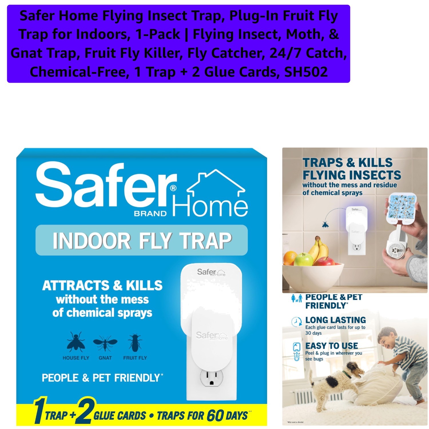 Discreet Indoor Fruit Fly Trap with 24/7 UV Light & 2 Glue Cards – Modern Design