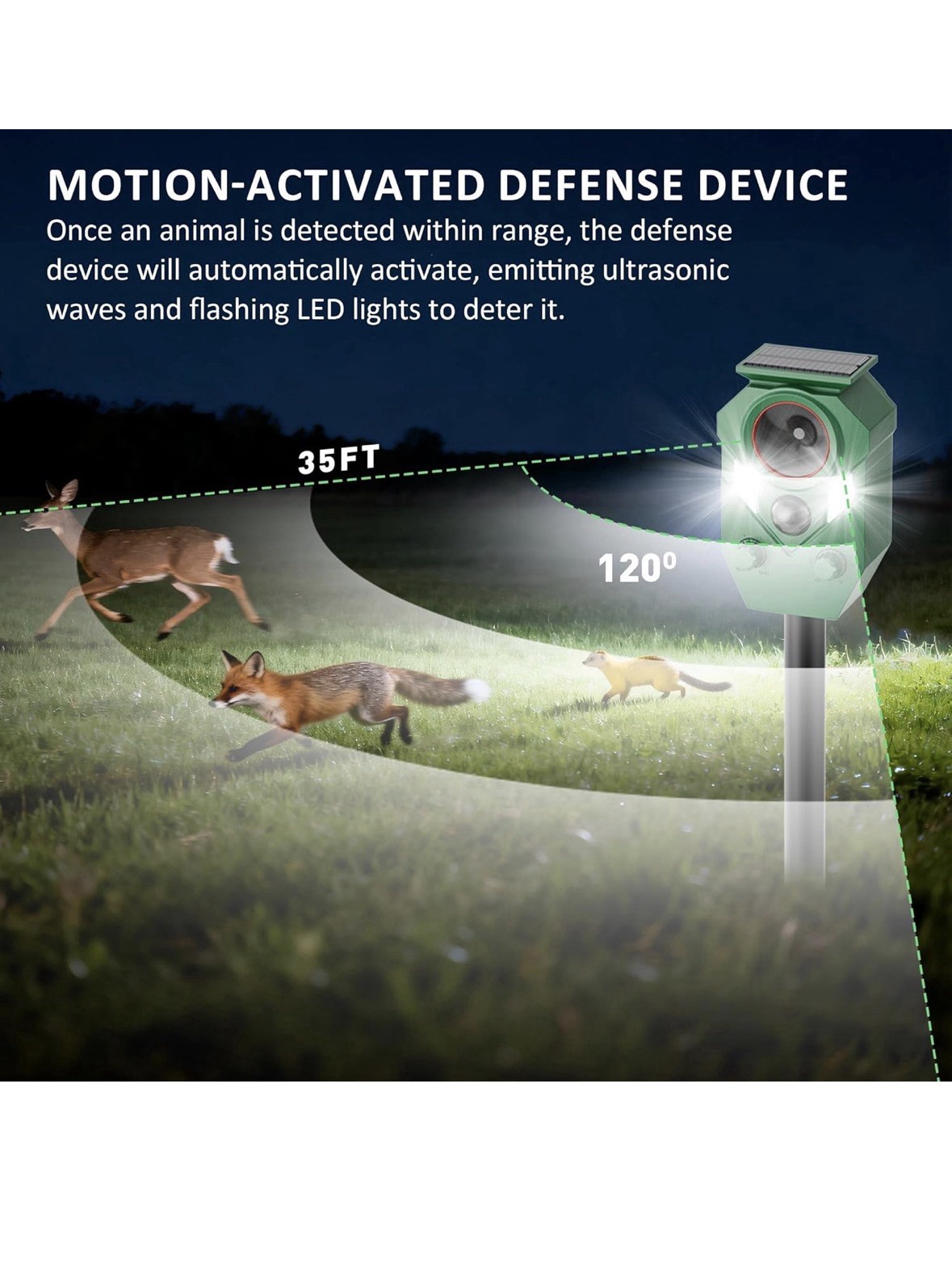 2-Pack Solar Powered Ultrasonic Animal Repeller, Outdoor Waterproof Deer 2PCS