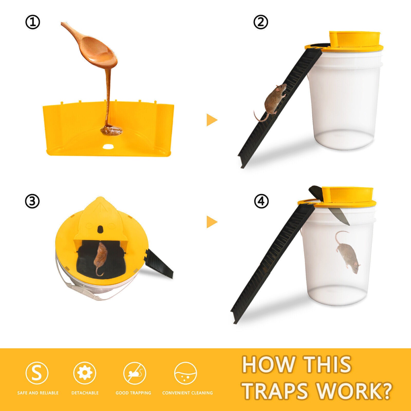4-PACK Bucket Lid Mouse Rat Trap Bucket Mousetrap Catcher US FAST SHIPPING