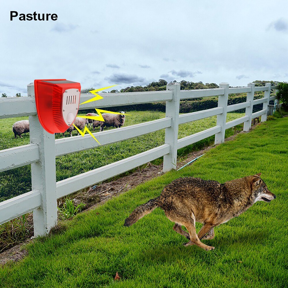 1PCS Solar Motion Sensor Alarm Lamp 129dB Gunshot Sounds & Dog Barking Sound