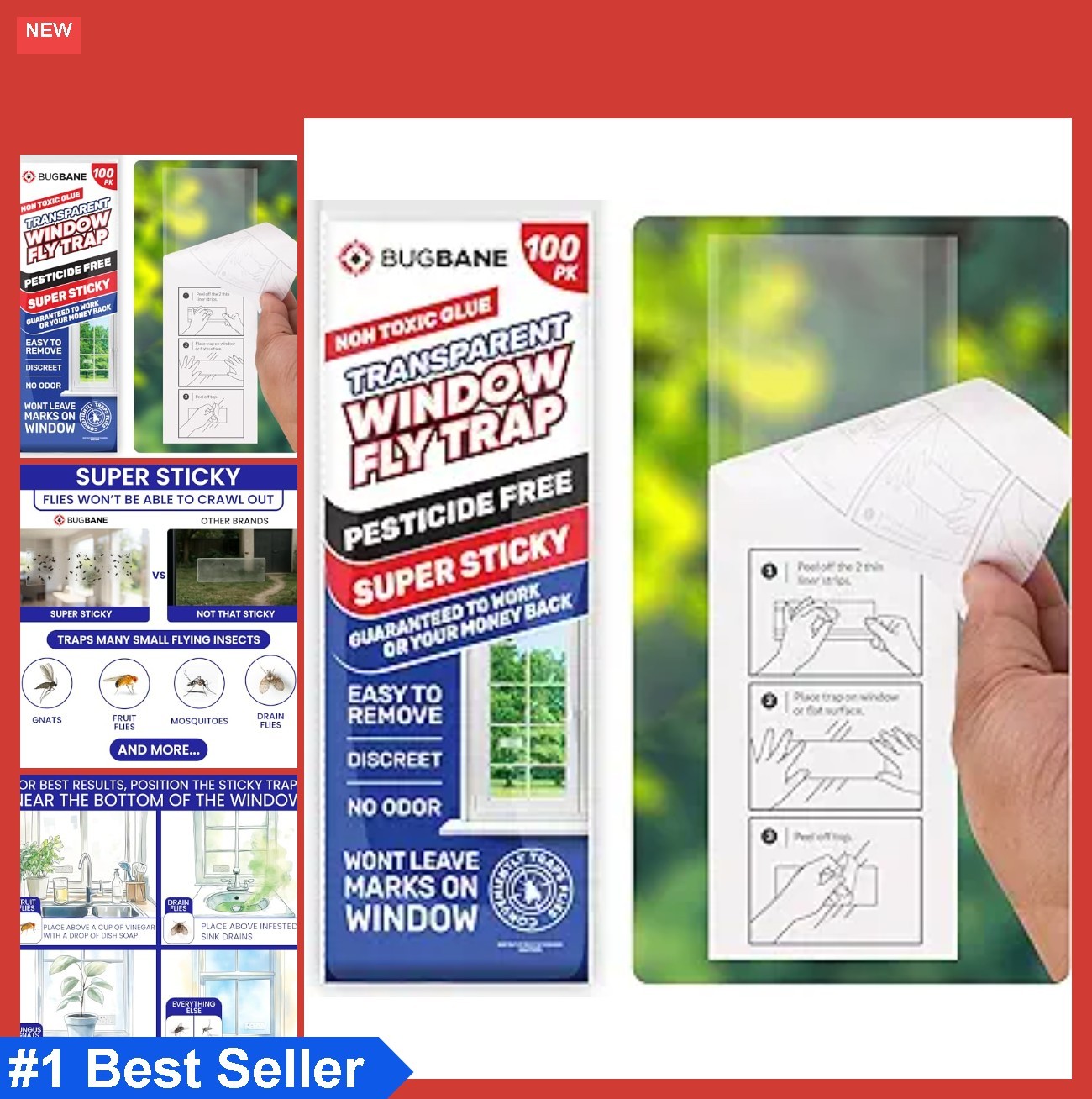 100 Window Fly Traps Sticky Non-Toxic Clear Fly Paper Indoor for Home. No Mess F